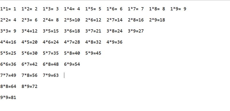 用循环语句实现九九乘法表的相关图片
